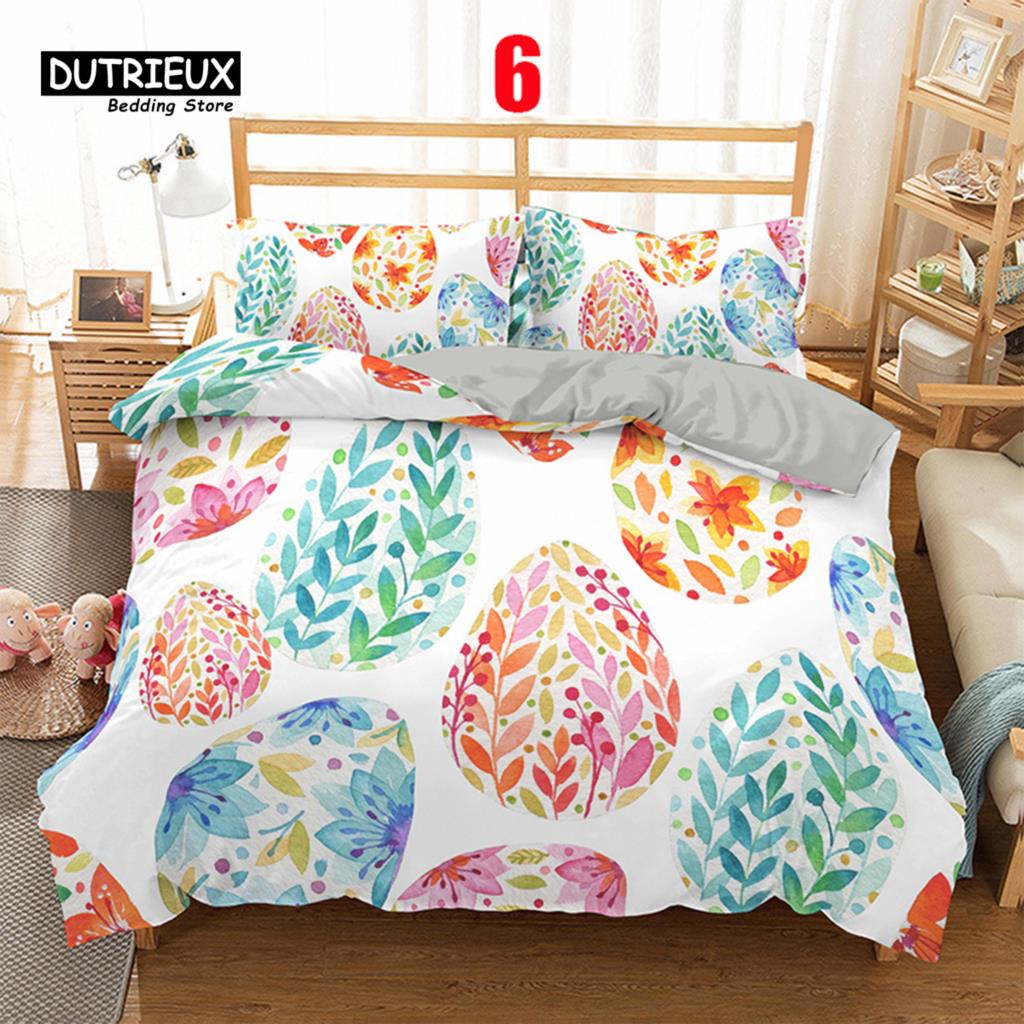 Soft Easter Eggs Bedding Set 3D Print Rabbit Cartoon Eggs Duvet Cover Polyester Pillowcase Greetings and Presents For Easter Day