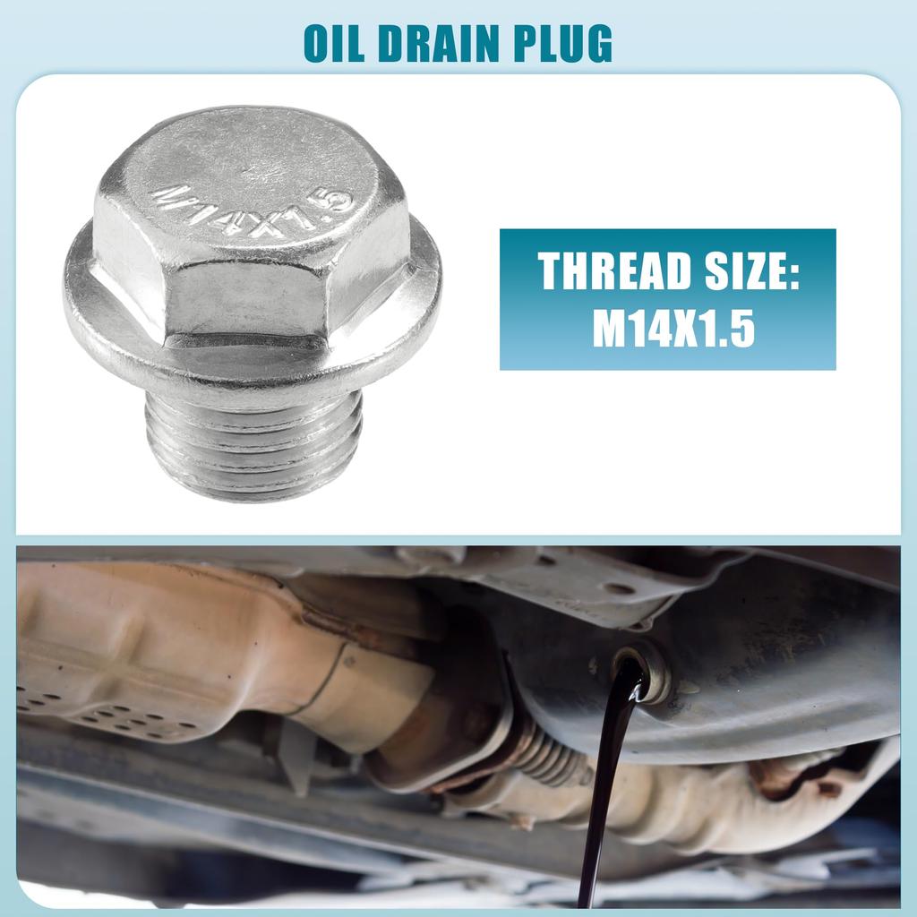 A ABSOPRO Universal Car Drain Plug with Gasket Durable M14x1.5 Metal Silver Tone (Set of 5)