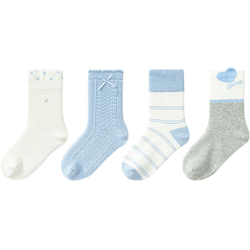 Balabala Girls' Mid-Calf Cotton Socks (4-Pack)