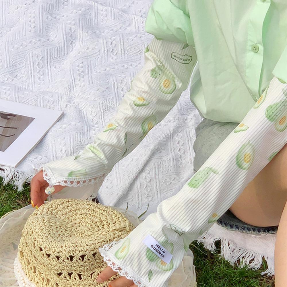 

Orange Strawberry Sun Protective Sleeves Peach Watermelon Arm Covers Summer Flower