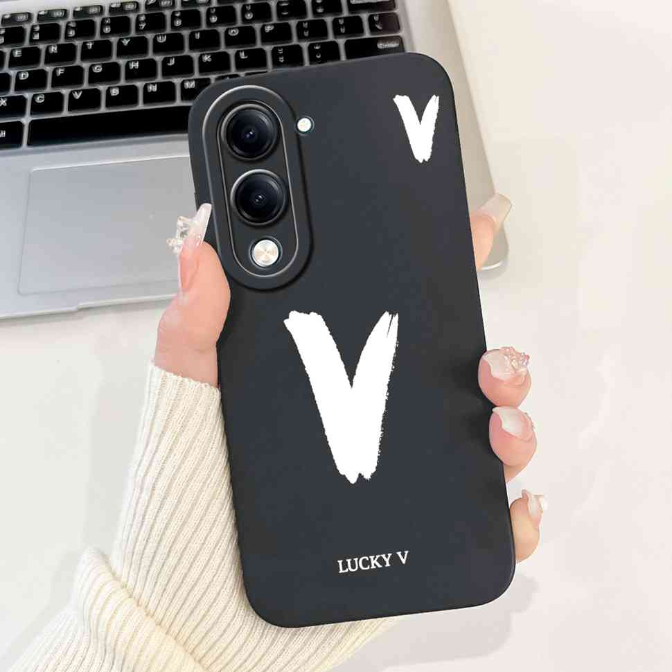 For Vivo Y04 Y 04 4G Case Black Shell Letters A-Z Soft Silicone Back Cover For Vivo Y04 4G 6.74" Protective Phone Cases Fundas