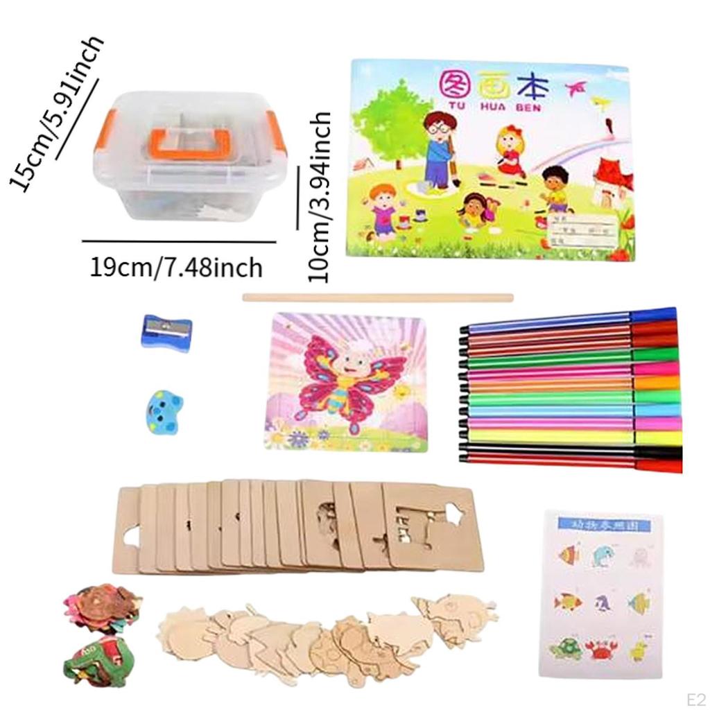 Kinder Holz Zeichenschablonen Malen Kreatives Zubehör DIY Kunsthandwerk Schablone