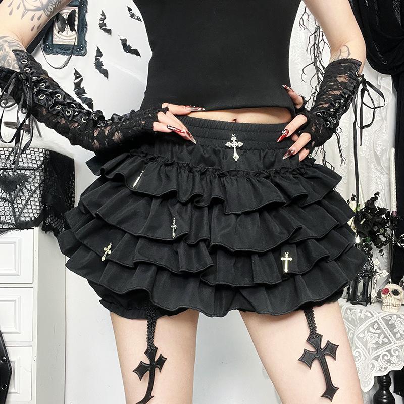 Women Harajuku Kawaii Y2K E-girl Skirts Cross Pendant Culottes Aesthetic Fairycore Short Dress Vintage Gothic Punk Cake Shorts