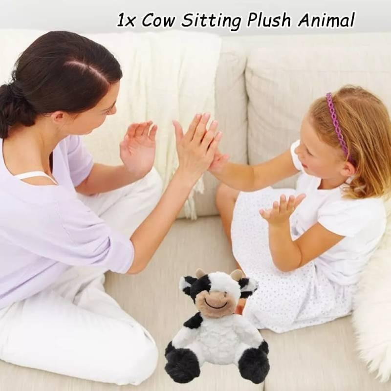 Adorable Smiling Black And White Cow Plush Toy Soft Stuffed Animal Doll Gift