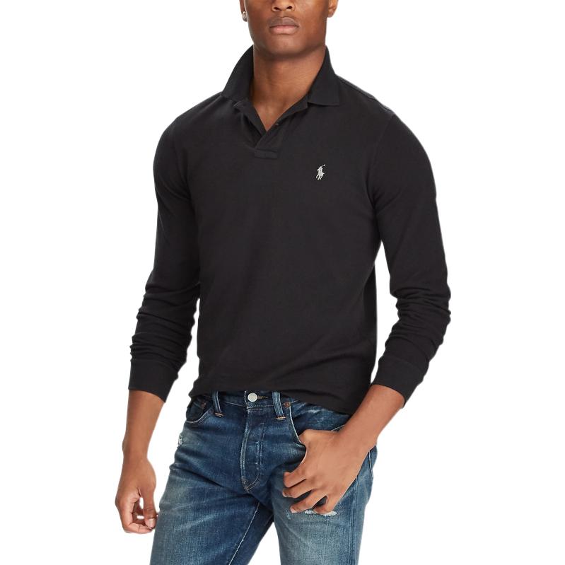 Polo Ralph Lauren Classic Solid Color Cotton Long Sleeve Polo Shirt Men Tops Black MNPOKNI16820115-001