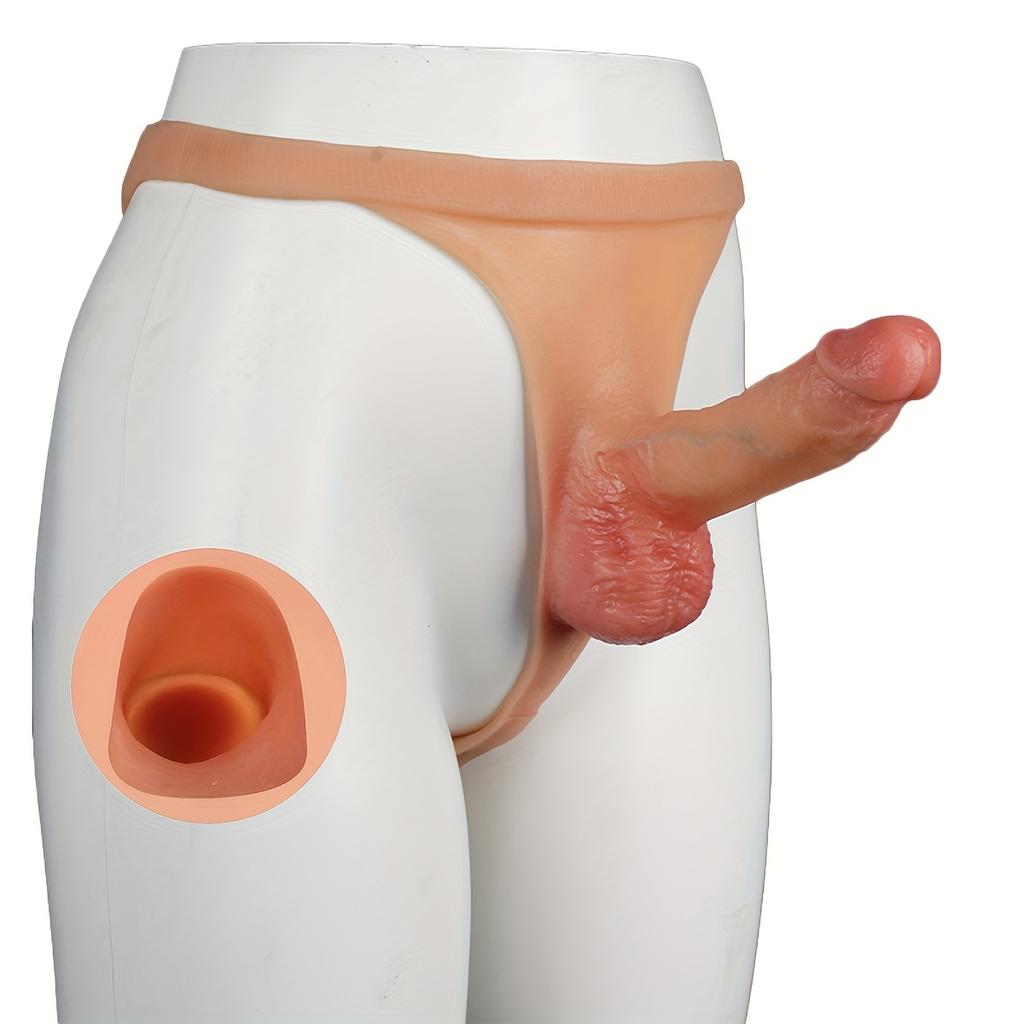 Wearable Strap-On Dildo with Elastic Harness – Realistic Hollow Silicone Design, T-Style Panties, Adult Toy for Couples
