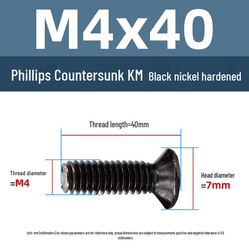 Yigu Uhlíková ocel Černý nikl Kalené KM Šrouby s plochou hlavou Phillips M2-M4 pro elektroniku