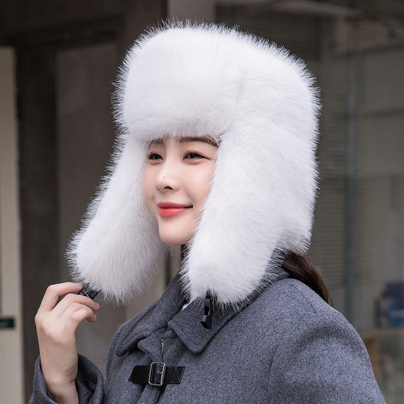 Ny dame vinterlue, varm ørelue, tykk plysjlue, revefuskepels damehatt av høy kvalitet, myk vindtett lue for høst og vinter