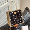 Bolsa de linho com zíper e botão Bolsa feminina Bolsa de compras de grande capacidade Bolsa de presente Organizador de praia Bolsa de compras portátil para almoço