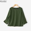 ZANZEA Women Casual Round Neck 3/4 Sleeve Solid Color Loose Blouse