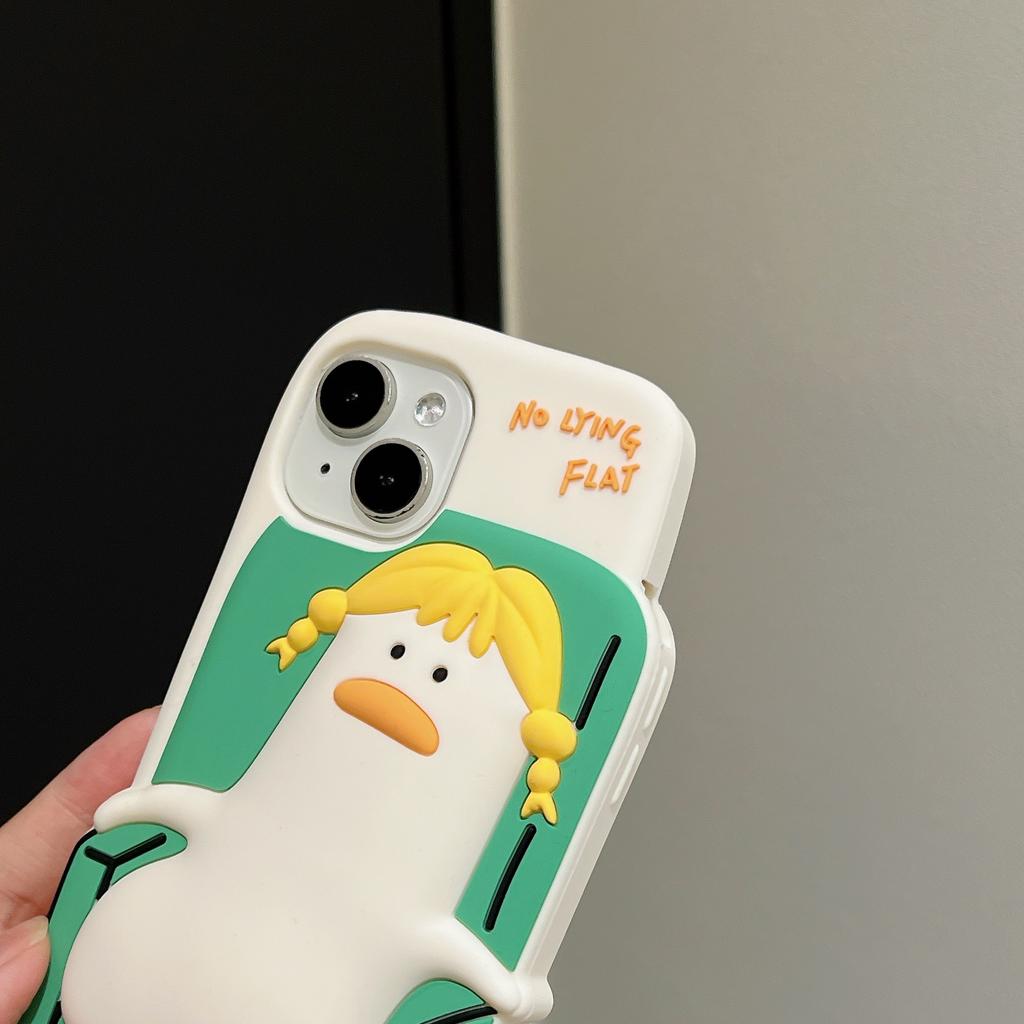 For iPhone 15 Silicone Case Cute Lying Duck Design Shockproof Phone Back Cover