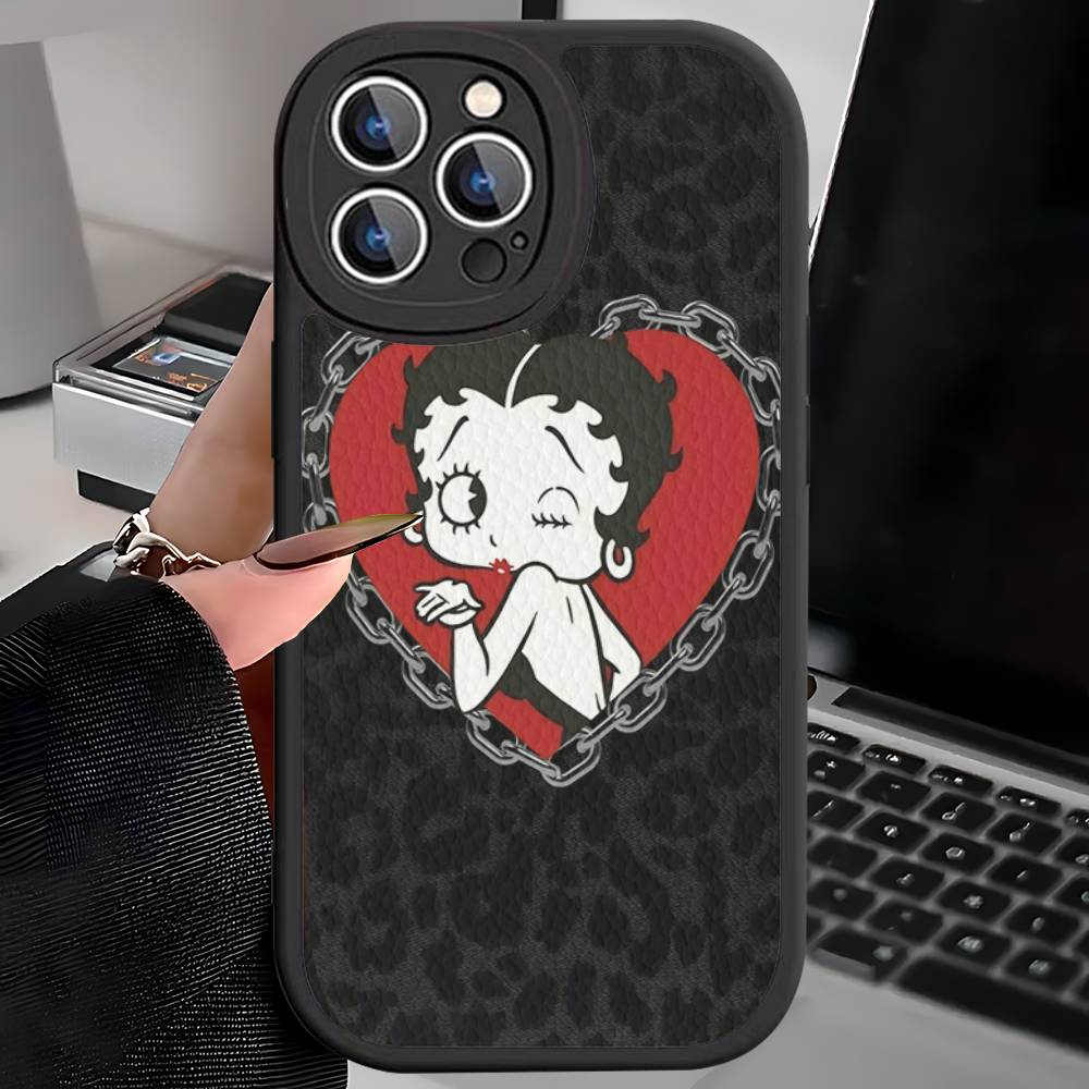 B-Betty-Cute-B-Boop Anime Leather Phone Case For iPhone 16 15 14 13 12 11 Pro Max Plus Shockproof Cover