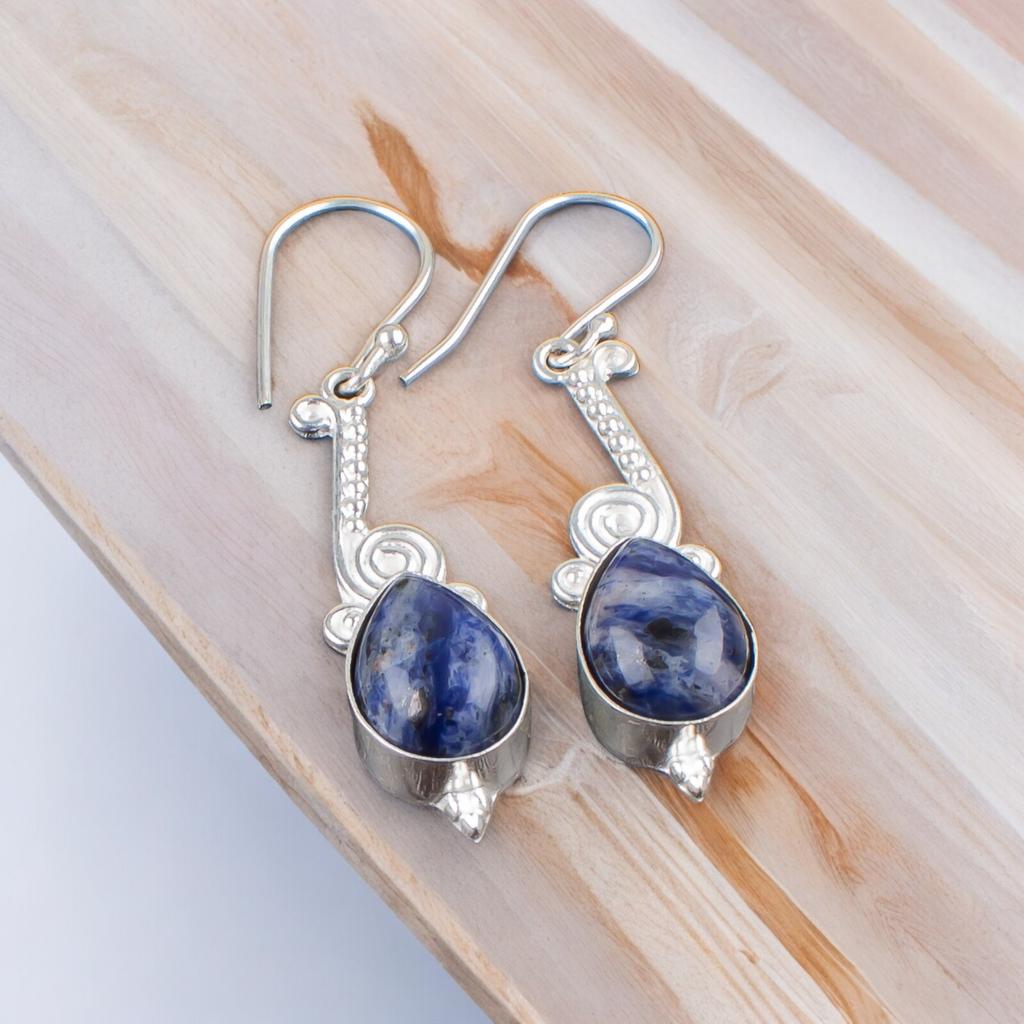 Natural sodalite Gemstone 925 Sterling Silver Fashionable Jewelry Earrings 2.10" EE-37-29