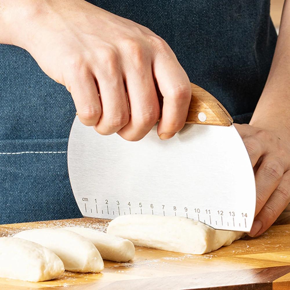 1/3Pcs Stainless Steel Dough Cutter Baking Cake Bread Noodle Cutter Wave Knife French Fries Slicer Pastry Scraper With Measuring