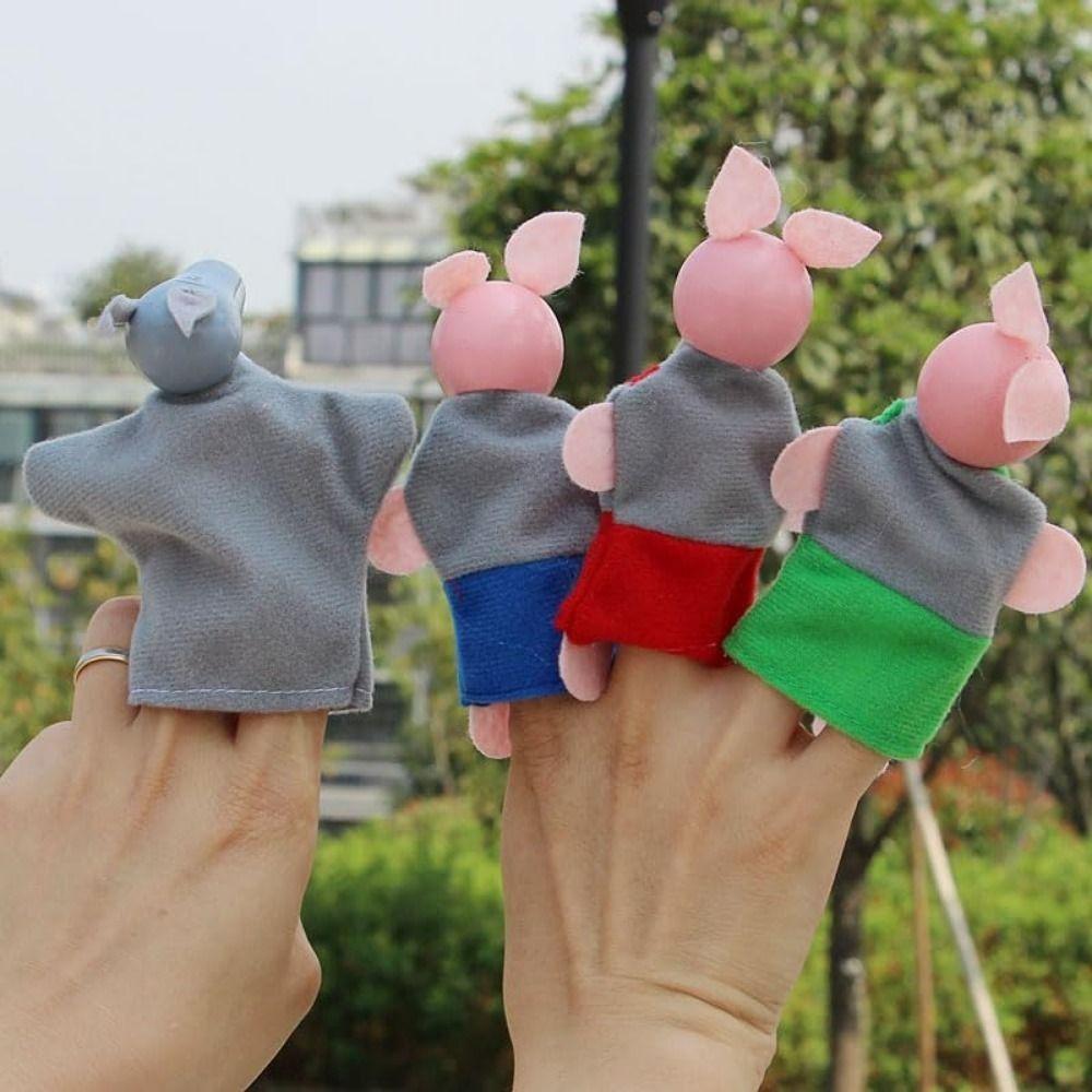 Păpuși de deget mini, povești, desene animate, animale, pluș, păpuși din material textil care stimulează creierul, teatru de păpuși pentru 3 buc/4 buc