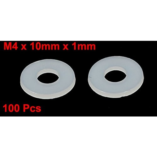 uxcell Flat Washers, Nylon Washers, Spacers, Gasket Fasteners, M4 X 10mm X 1mm, Gray White, 100 Pieces
