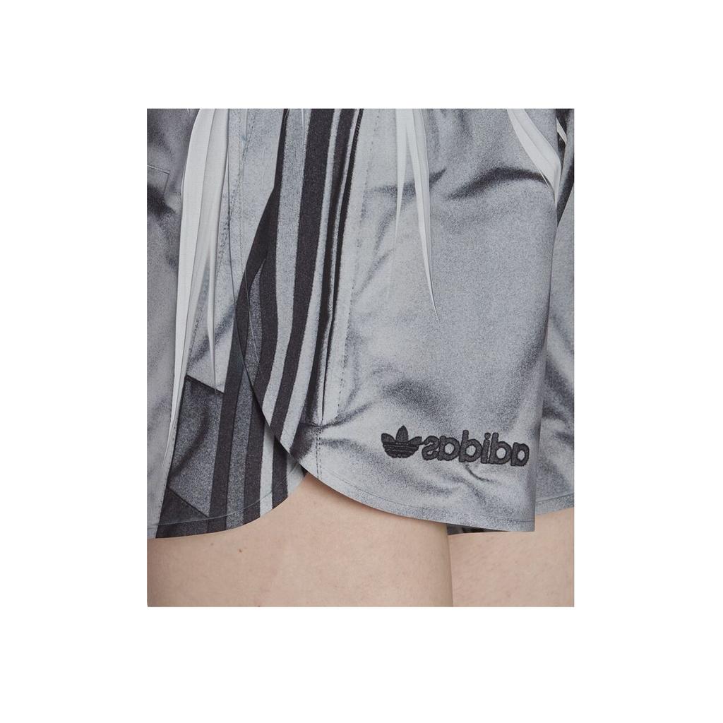 Adidas Originals Striped Embroidered Logo Elastic Waist Sports Casual Shorts Women Shorts Gray HB9423