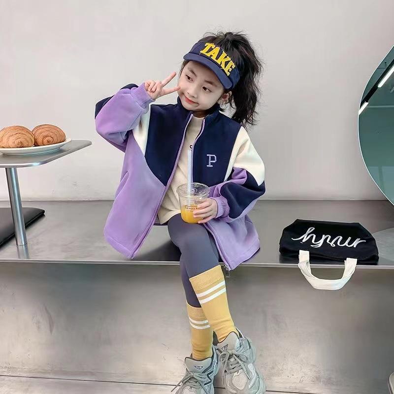 Girls' Casual Coat Spring and Autumn Children's Fashion Fleece Coat