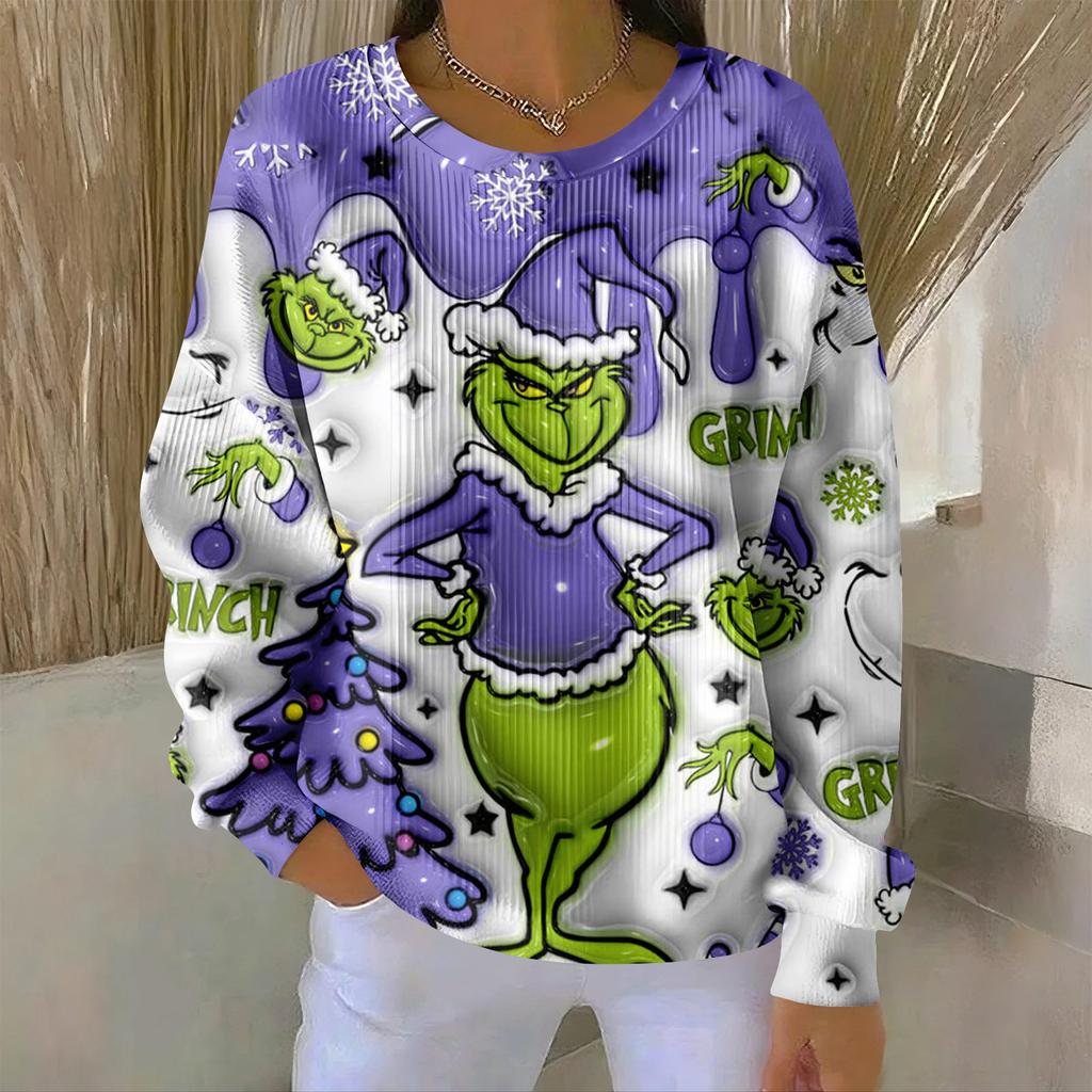 Women's Loose Comfortable Casual And Fashionable Round Neck Pattern Long Sleeved Sweatshirt