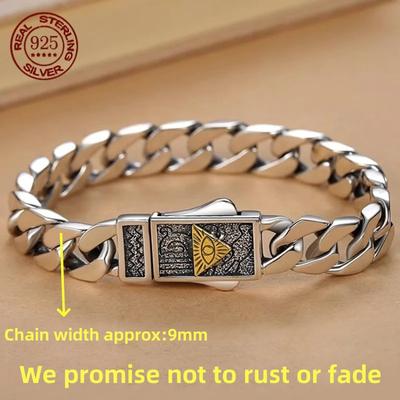 925 Sterling Silver  Horus Eye of God Cuban Bracelet Men's Fashion Hip Hop Simple Gift Fashion Jewelry Accessories
