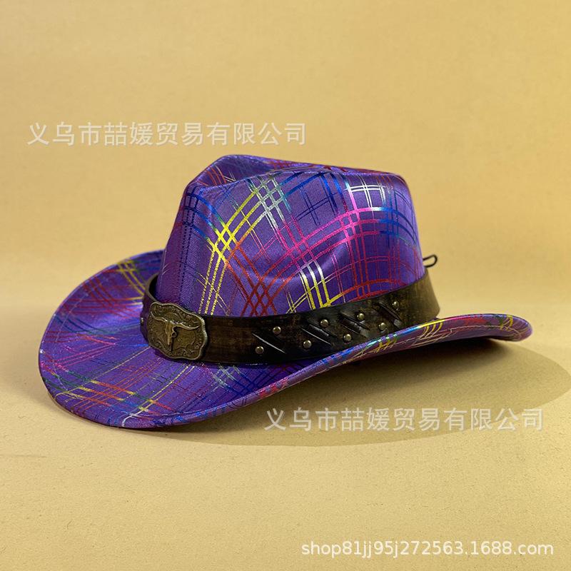 Bullhead Rivet Belt Decorative Cowboy Hat European and American Colorful Sequins Striped Party Bar Performance Hat