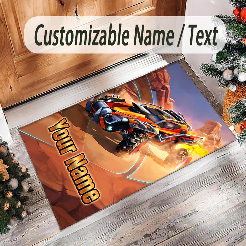 Personalized Crystal Velvet Carpet Custom Name Text,Rocket League Anti Slip Area Rug For Home Decoration