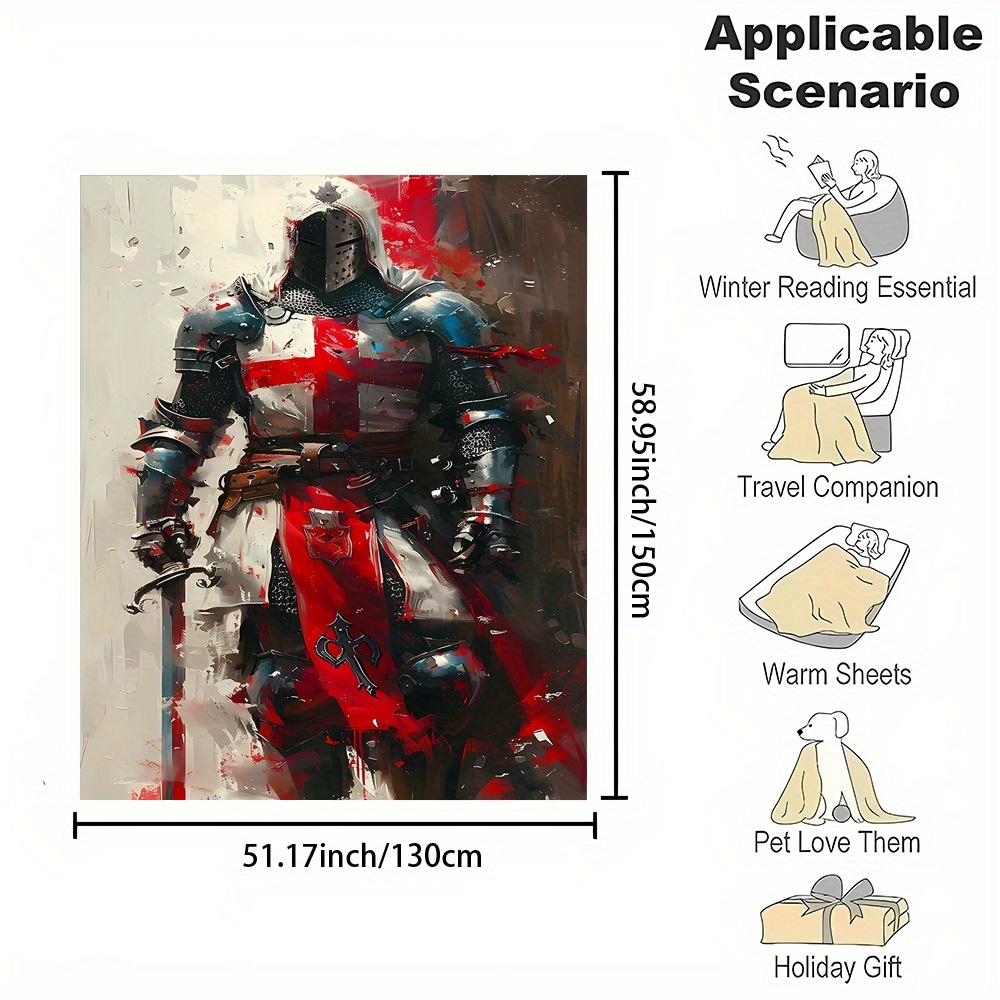 Templar Knight Flannel Blanket - Red Cross Armor Print, All-Season Cozy Throw, Perfect Gift for History Buffs & Collectors