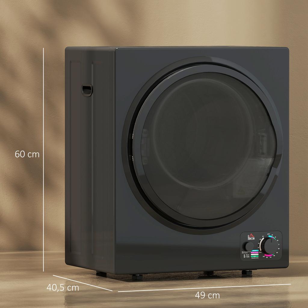 Tragbarer elektrischer Wäschetrockner 850W, 33L Fassungsvermögen, 4 Betriebsmodi, Edelstahl, 49 x 40,5 x 60 cm, schwarz