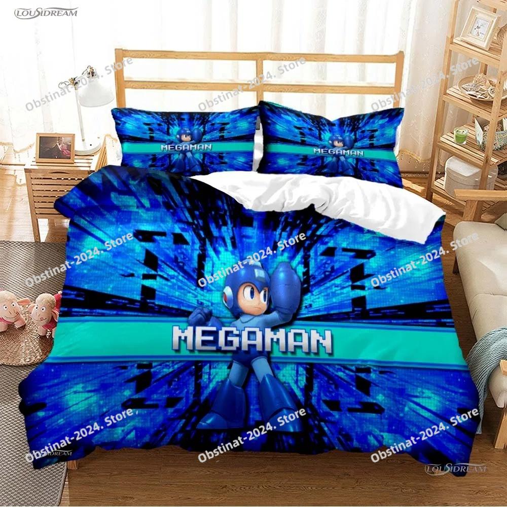 Rockman Megaman Game All Season Bedding Set Printed Bed Set Duvet Cover Sheet Pillowcase Soft Quilt Cover Full Queen King Size