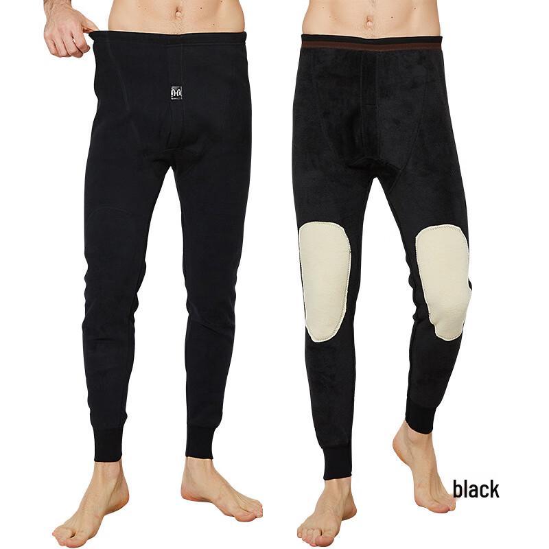 Hengyuanxiang Men's Fleece-Lined Thermal Pants with Knee Pads