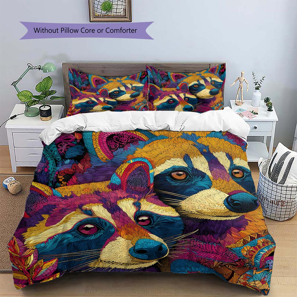 Zwei Waschbären Muster Bettwäsche Heimdekoration Geburtstagsgeschenk (1 Bettbezug + 2 Kissenbezüge, ohne Füllung)