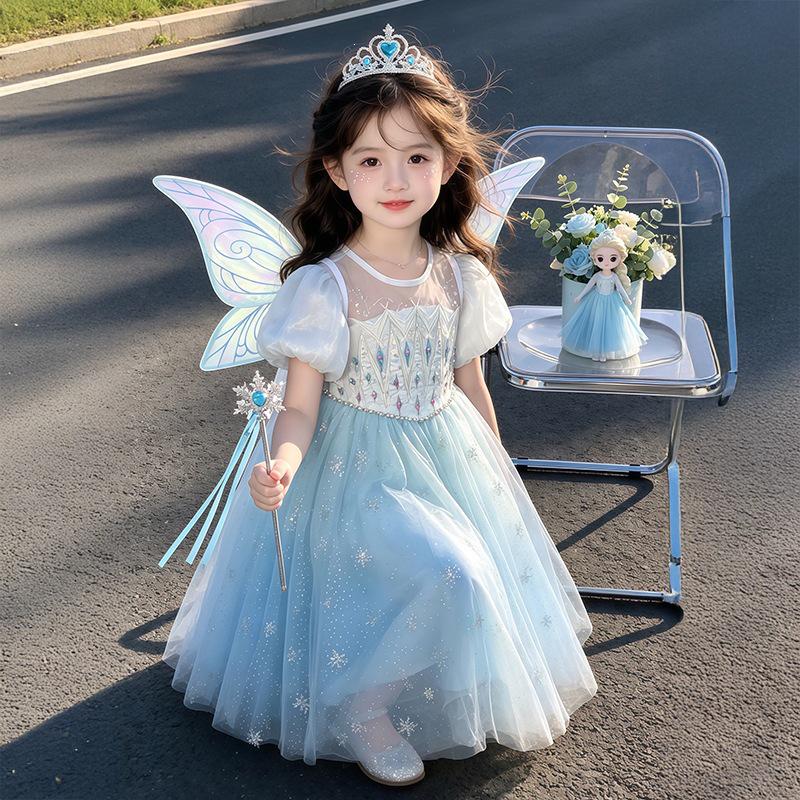 Girls' 2026 Summer Sweet Elsa Princess Mesh Dress - Stylish Formal Skirt for Little Girls