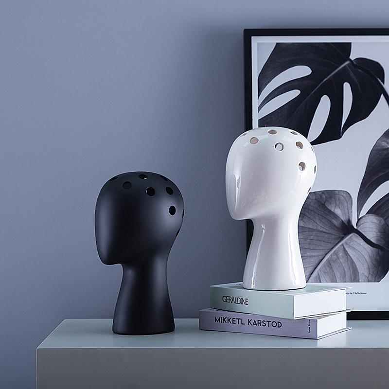 Nordic Style Creative Human Head Model Ceramic Vase Round Hole Flower Arrangement Home Living Room Decoration Flower Vase