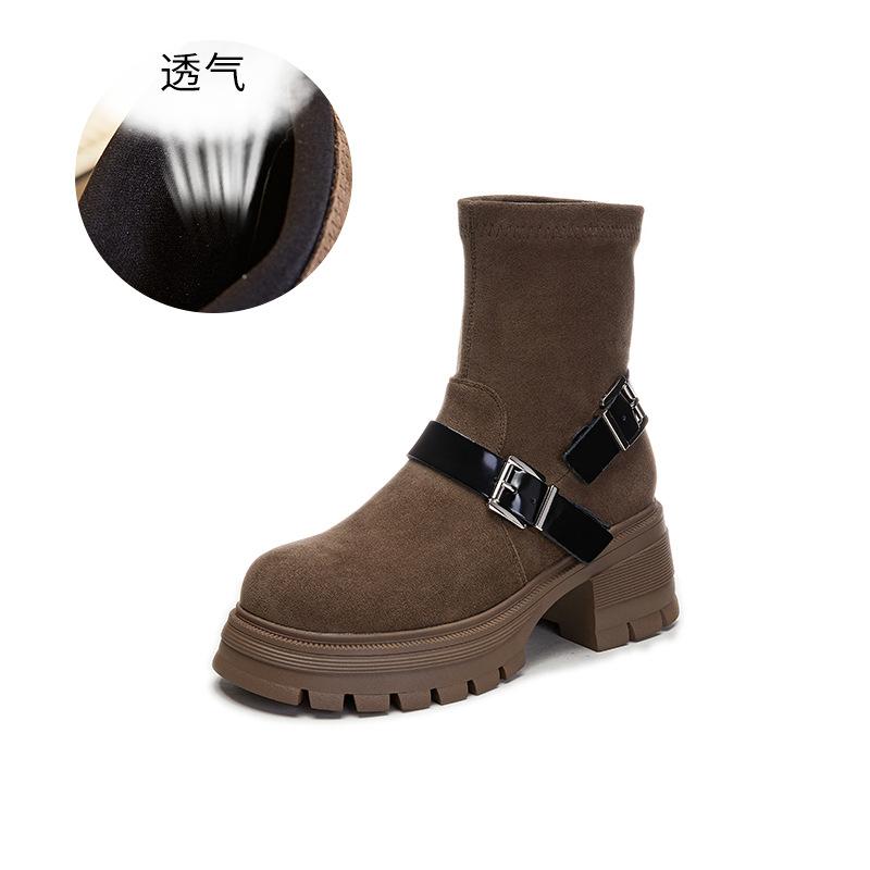 New stretch socks boots autumn and winter thick heel short boots women's versatile Martin boots women's fashion art trend boots