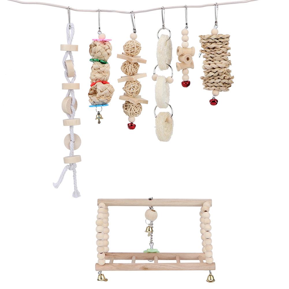 7Pcs Set Bird Chewing Toys Hanging Cage Swing Parrot Standing Climbing Toy