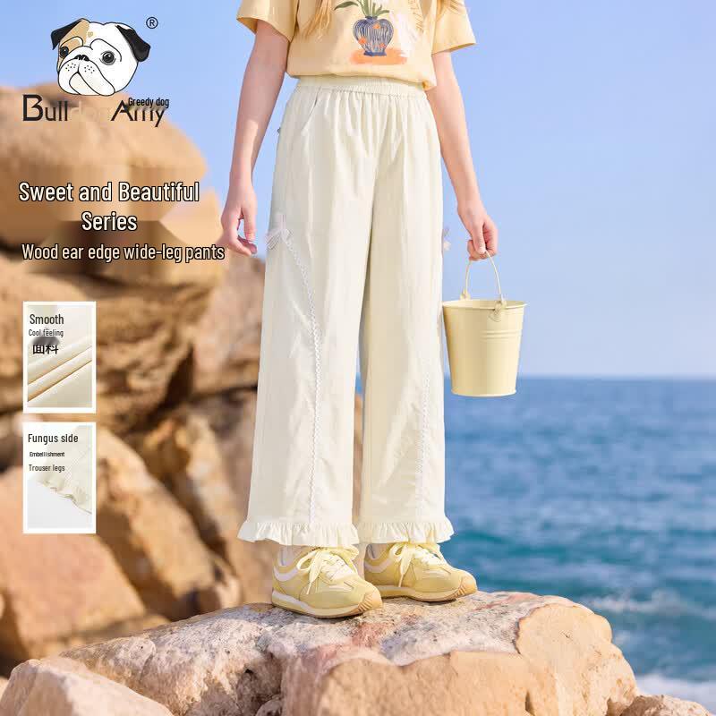 CHANZUIGOU Girls Milk White Lace Butterfly Straight-Leg Pants 160 cm