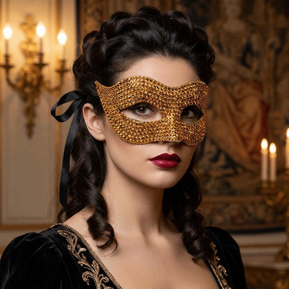 Plastic Halloween Rhinestone Mask Studded Design Masquerade Mask Half Face Mask  Themed Event