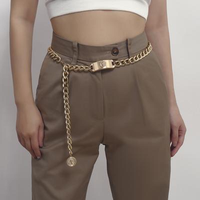 Ceinture en chaîne dorée pour femme, 100 cm, luxueuse, à pompon, pour robe, manteau, ceinture, ceinture géométrique en métal