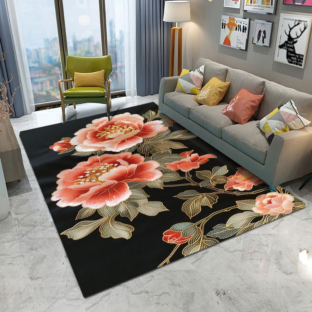 Retro Chinese Flowers Carpet Living Room Bedroom Balcony Sofa Table Door Entrance Rug Non-slip Machine Washable Home Decor Mat