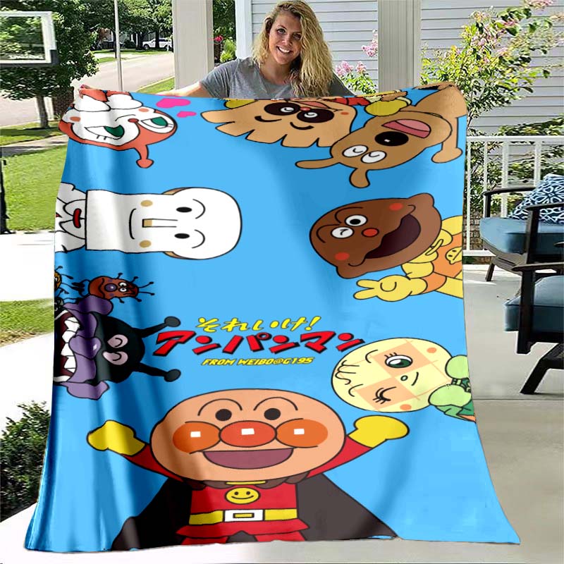Kawaii Anpanman Printed Throw Blanket Soft Comfortable Warm Blanket For Kids Nursery Bedroom Living Room Office Travel Camping
