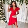 Women's Summer Sexy V-neck Ruffled Short Sleeve Bodycon Mini Dress, European American Style Casual Party Dress for Women