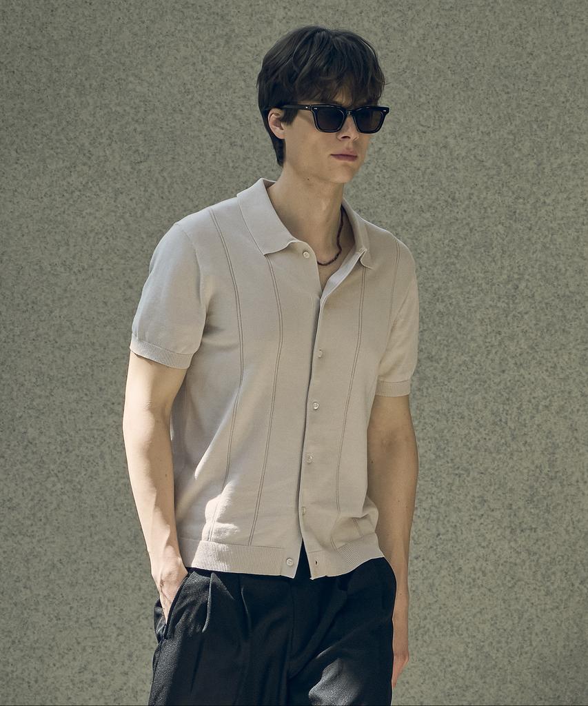 Halbkreis Layout T20041 Short-Sleeved Cardigan_Light Beige
