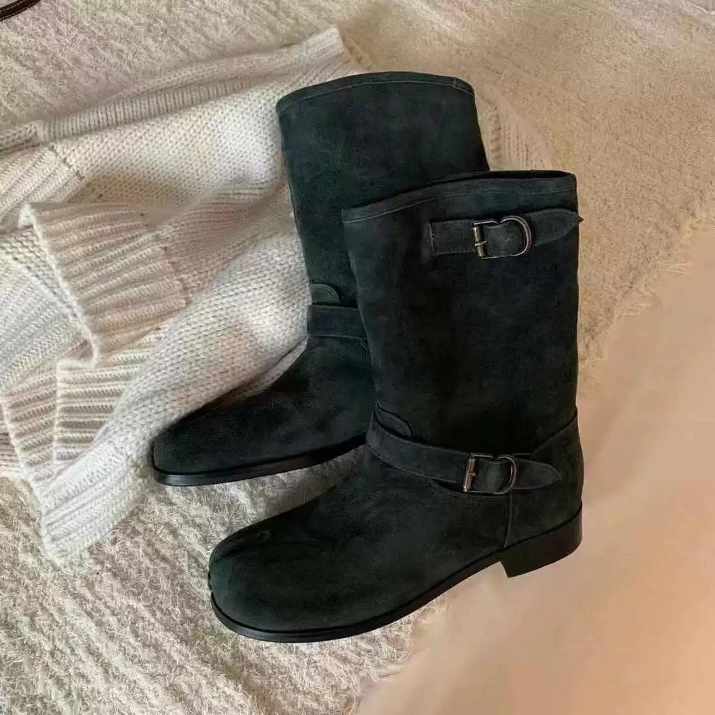 Retro pig's trotters split-toed Martin boots women's autumn and winter new thick heel round head belt buckle western cowboy boots short boots