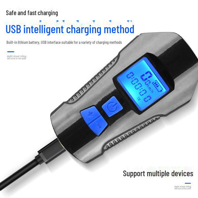 Rechargeable Waterproof USB Night Cycling Light with Speaker and Stopwatch, Strong Headlight.