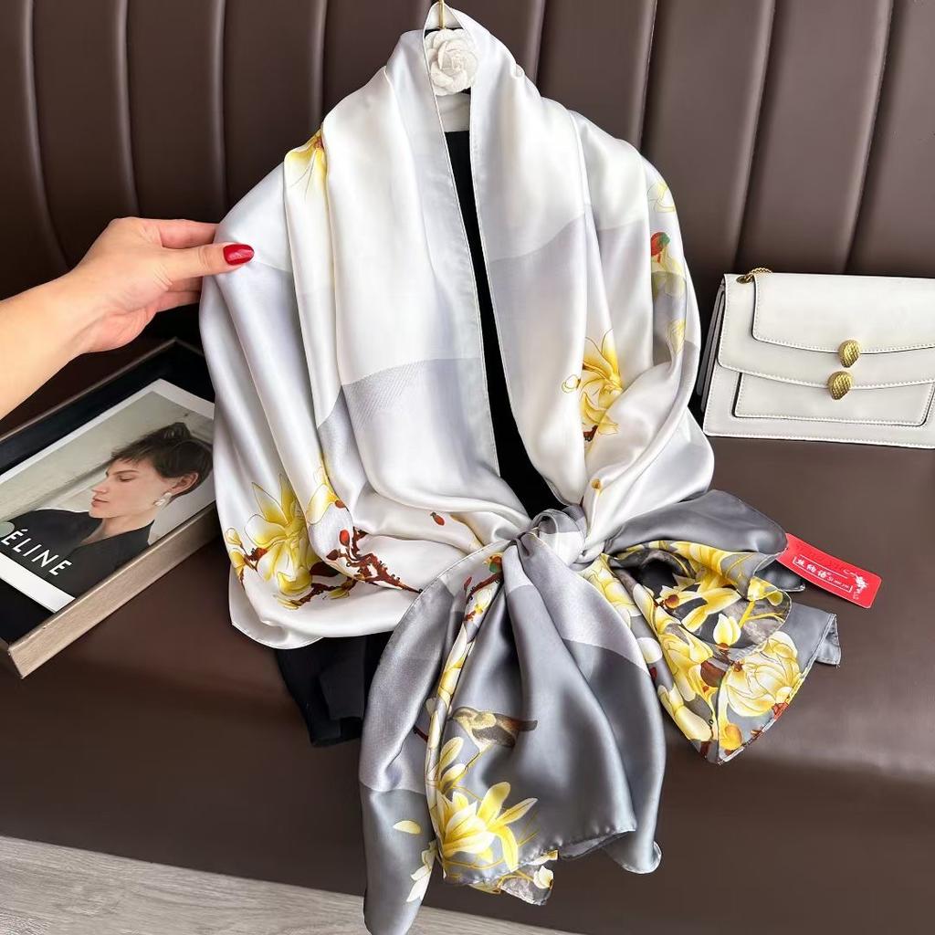 180*90cm Brand Designer Silk Scarf Female Foulard Bandana Long Shawls Wraps Winter Neck Scarves Pashmina Lady Hijab Luxury New