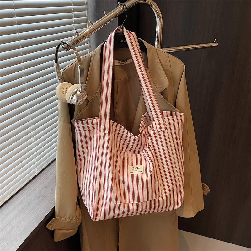 ins stripes about the next bag, students' new versatile large-capacity shopping bag, simple tote casual commuter shoulder bag