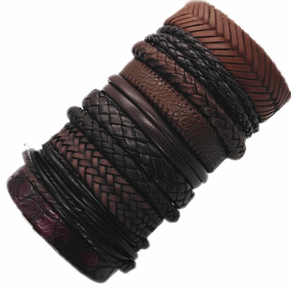 10 Pcs/set Black Wrap Woven New Fashion Handmade Men Bracelets Male Women Leather Bracelets Men Bangle Jewelry Gift