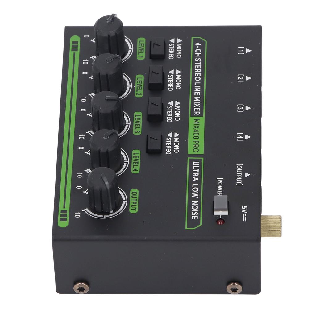 4 Channel Stereo Line Mixer 6.35mm Interface Super Low Noise Independent Volume Control Sound Mixer