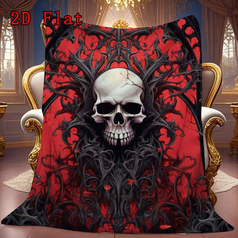 Gothic skull with ornate details 2D Flat Pattern Flannel Blanket High quality All Seasons Warmth and Comfort Perfect for Christmas Gifts.