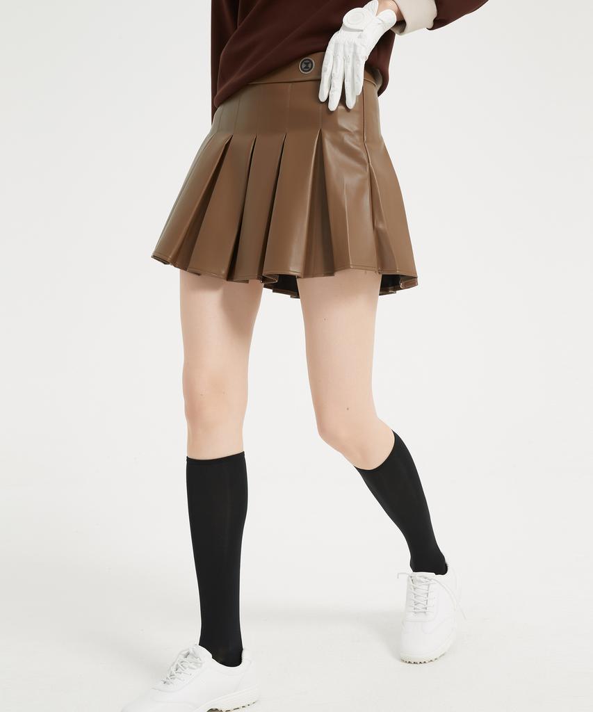 E.PARCA Castano Leather Pleated Skirt